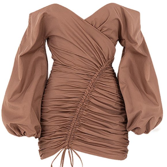 HOUSE OF CB 'Indra' Mocha Off The Shoulder Wrap Mini Dress NWOT - Picture 9 of 13